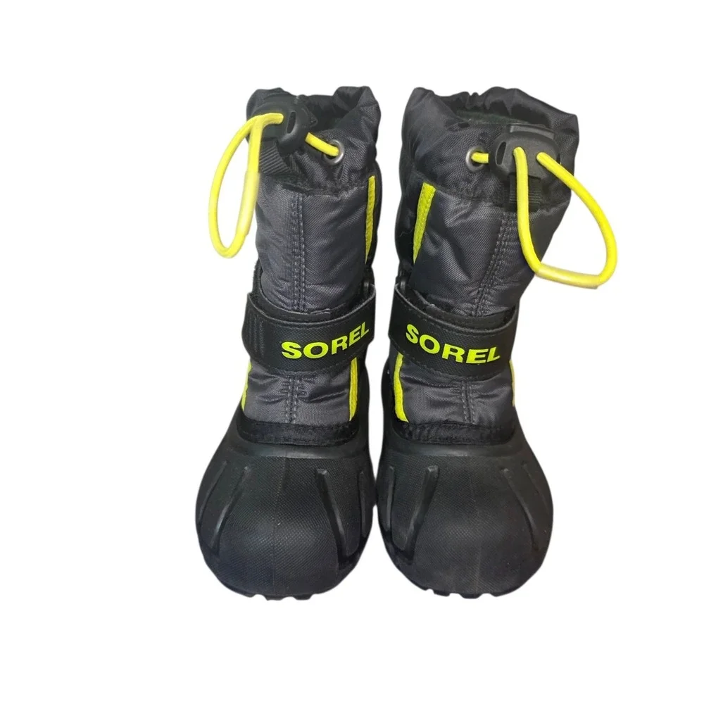Sorel Youth Flurry NV1885-012 Kids 6 Black Yellow Waterproof Winter Snow Boots